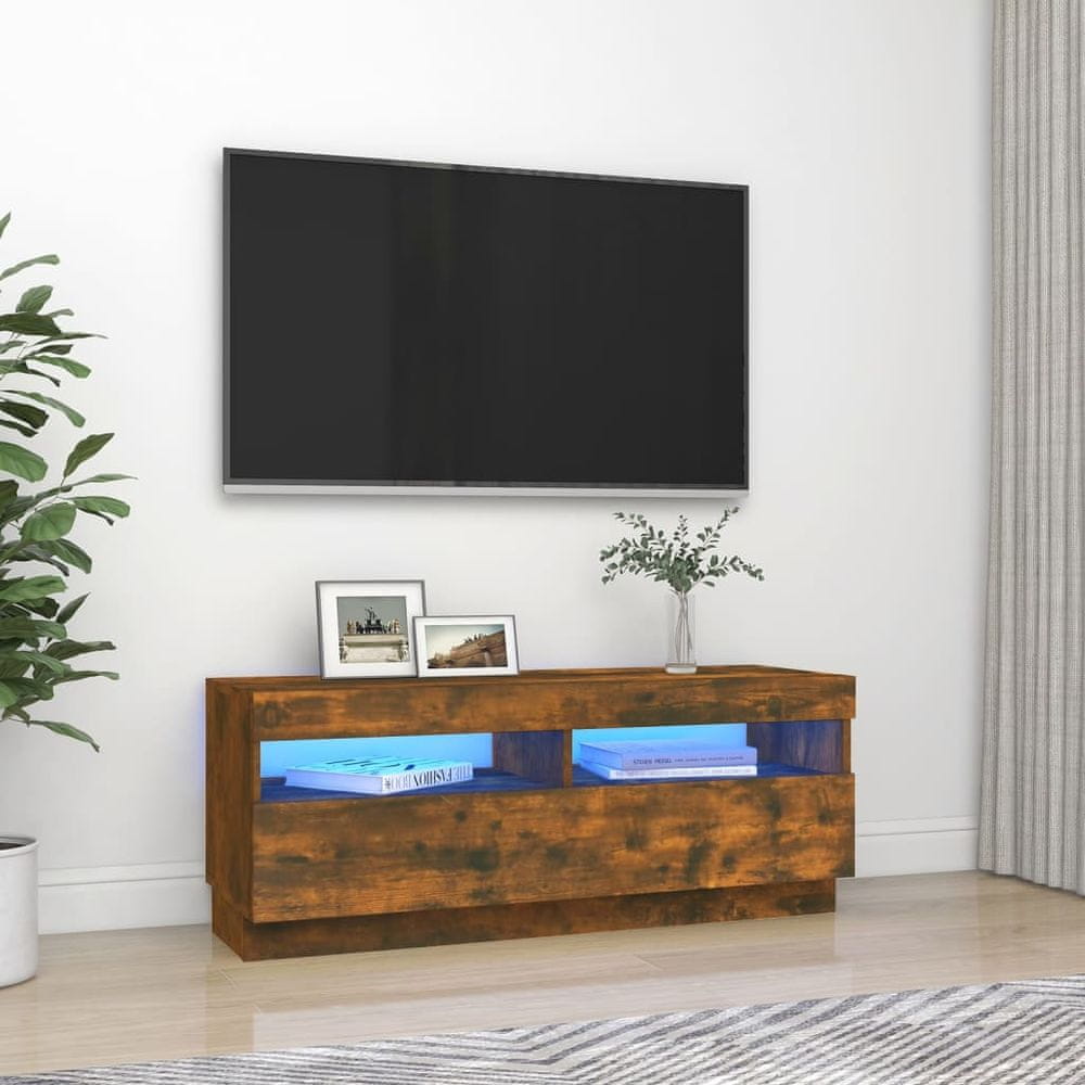 Vidaxl TV skrinka s LED svetlami dymový dub 100x35x40 cm
